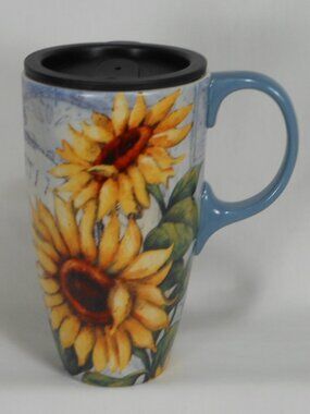 LANG LE JARDIN colorful floral coffee mug with lid